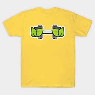 Gym Exercise Dumbbell with Green Leaves Sticker design vector illustration. Gym fitness icon design concept. Eco fitness with barbell sticker design logo icons. Gym and fitness icon design. T-Shirt